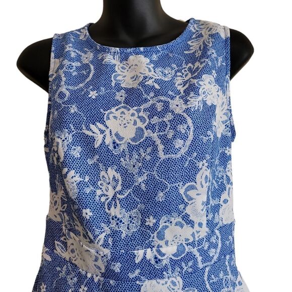 Three Ena Blue and White Sleeveless Floral Print Dress Sz Small - Picture 5 of 8